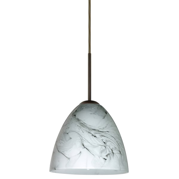 Besa Lighting Vila Cord Pendant, Marble Grigio, Bronze Finish, 1x9W LED 1JT-4470MG-LED-BR - main